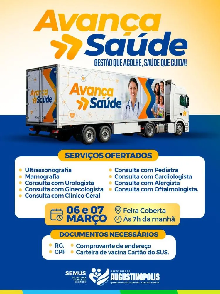 Prefeitura de Augustinópolis realiza Projeto Avança Saúde com consultas e exames especializados gratuitos